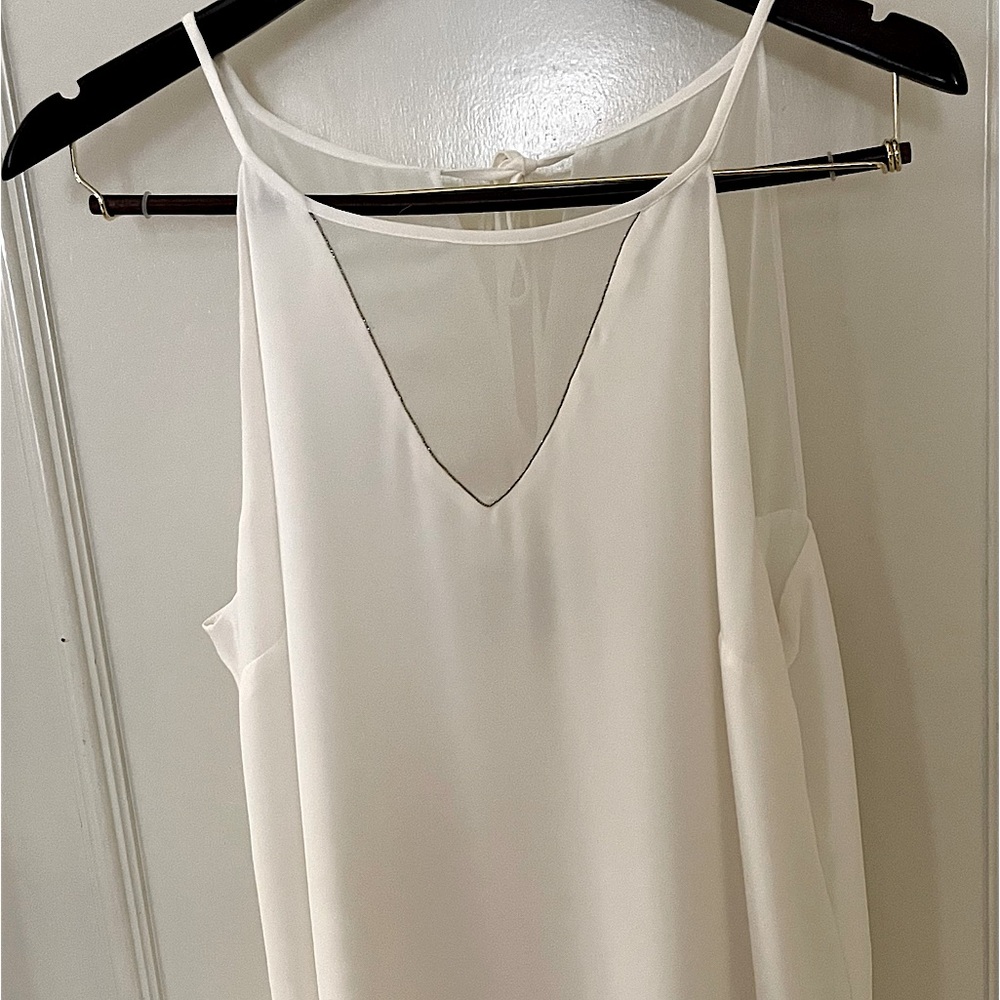WHBM ivory sleeve top. Sheer tie back. Size M